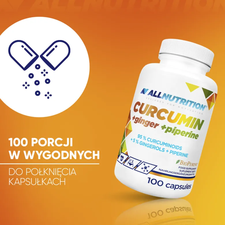 Kurkuma + Imbir + Piperyna (Curcumin + Ginger + Piperine) 100 kapsułek