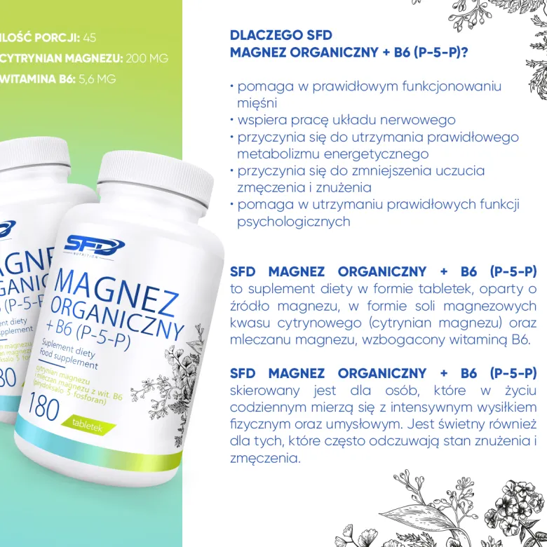 Magnez Organiczny + B6(P-5-P) 180 tabletek